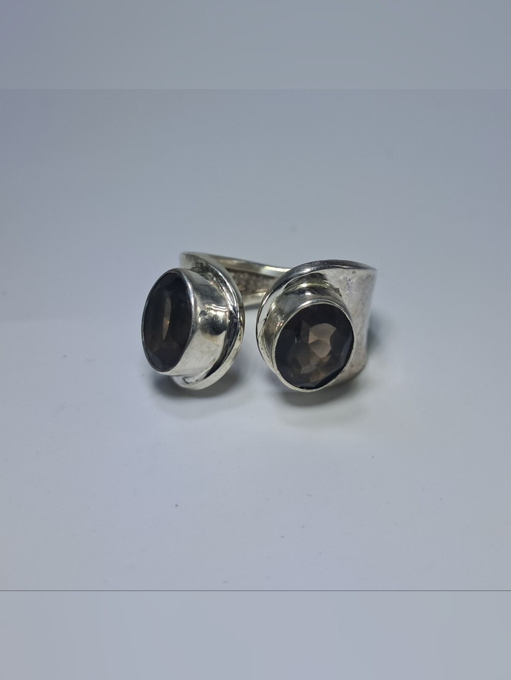 925 Sterling Silver Double Smoky Quartz Ring - Size 8 - Picture 3 of 9